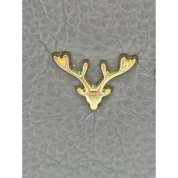 Brown Faux Leather Crossbody Bag With Gold Double Zippers Antler Logo 8x5 in - Picture 2 of 12